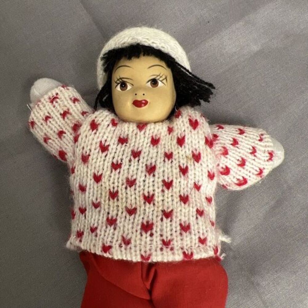 Artmark 6" Petite Pals 85826 Doll Porcelain Face Hard Sawdust Body Heart Sweater